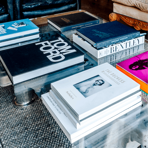 The host's collection of coffee table books