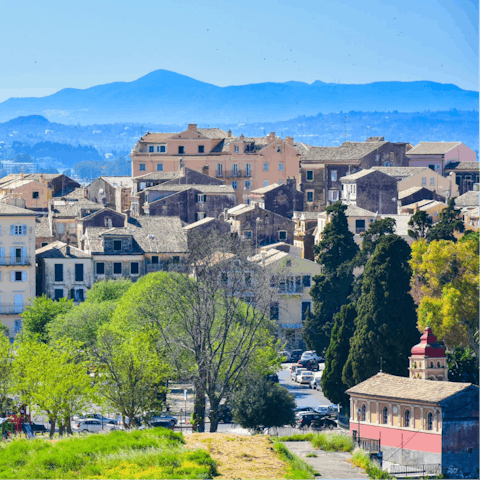 Discover the shops and restaurants of Corfu town, just a short drive away from the villa