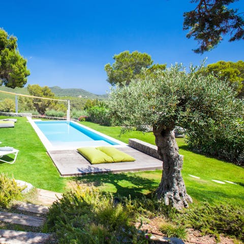 Step into the private pool with views across the countryside