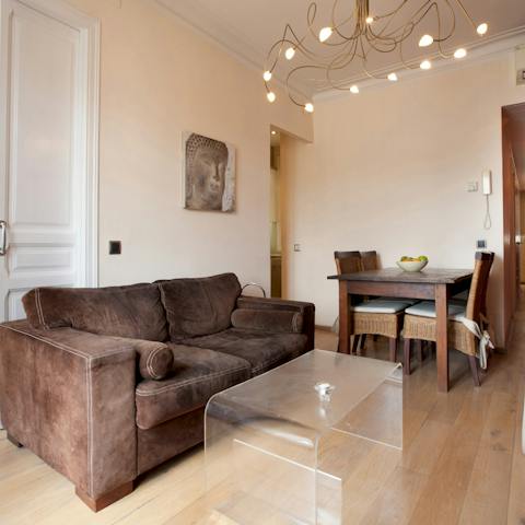 Relax in the comfortable living area after a busy day of touring the city