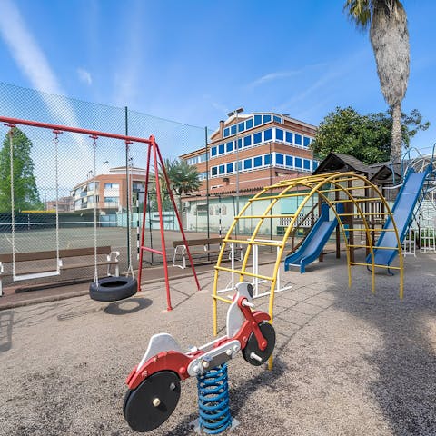 Let the kids tire themselves out in the play area