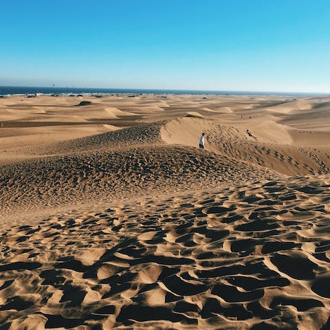 Spend the day on the dunes of Maspalomas, a seven-minute drive or thirty-minute walk away