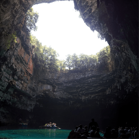 Stroll eight minutes to discover the wonder of the Melissani Cave