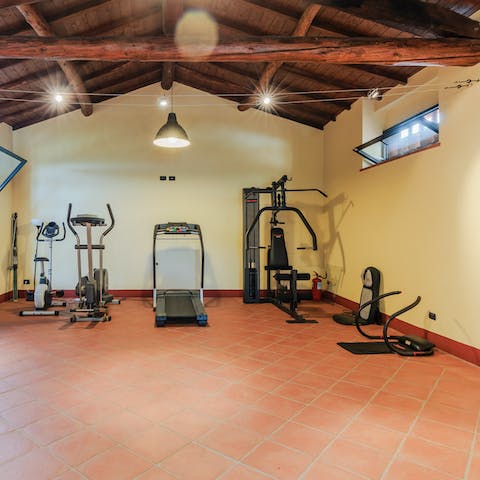 Get your morning endorphins flowing with a workout in the private gym