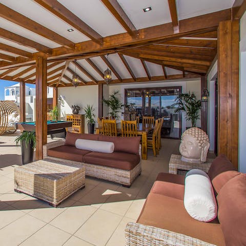 Seek shade from the Lanzarote heat in the outdoor lounge area