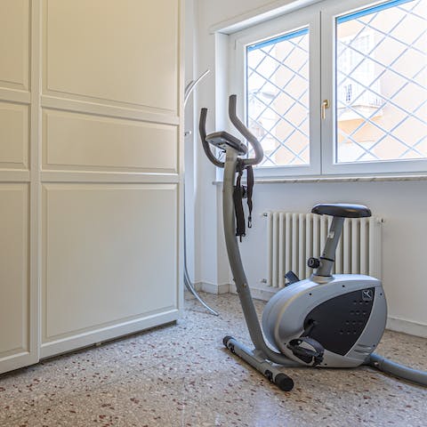 Start mornings with an invigorating workout on the exercise bike