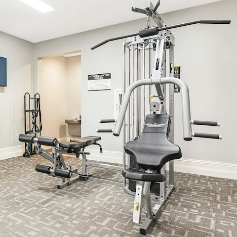 Maintain your fitness routine with ease at the on-site gym