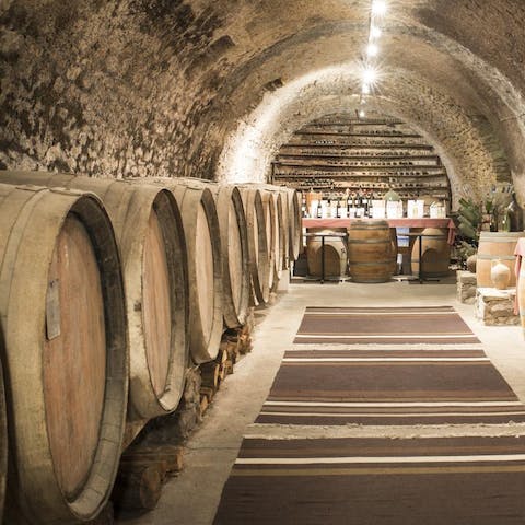 Taste local wines down in the ancient wine cellar