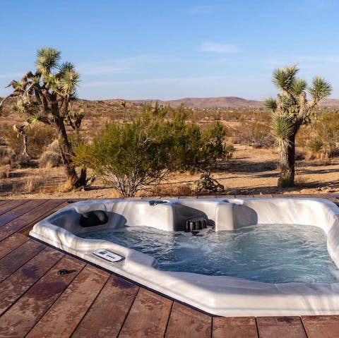 Take a soak in the hot tub while enjoying High Desert views
