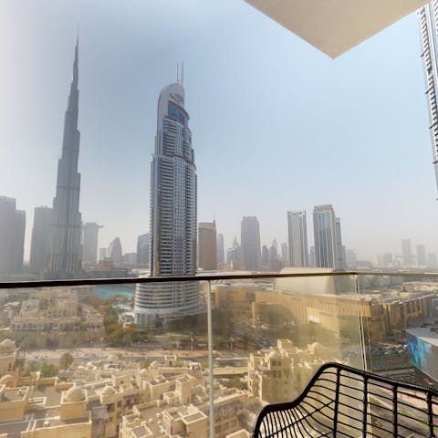 Wake up to views of the Burj Khalifa from the apartment's balcony