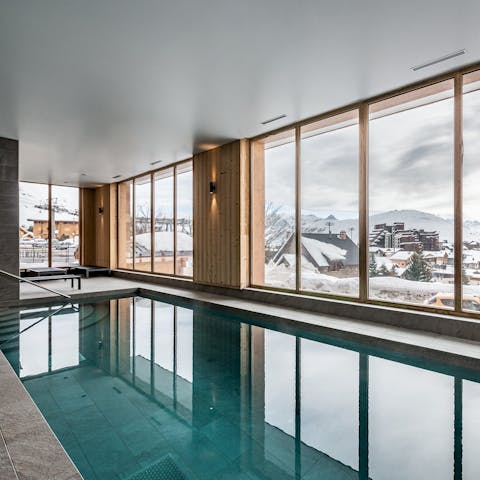 Enjoy an early morning swim in the shared indoor pool