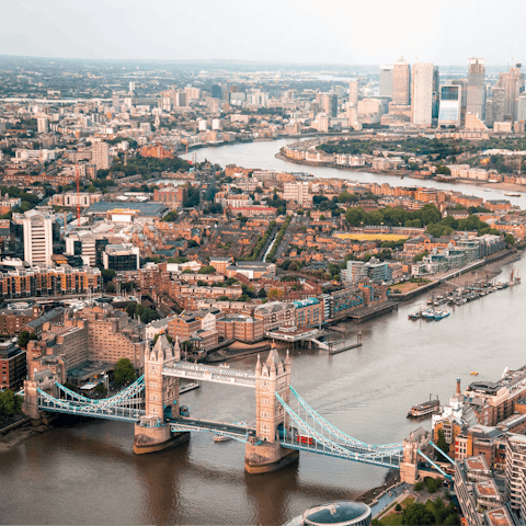 Visit iconic Tower Bridge, just a sixteen-minute walk away