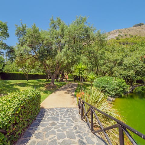 Wander around the enchanting setting of the scenic on-site gardens