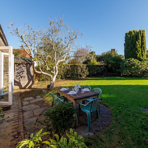 Set the table ready for breakfast in the sunshine