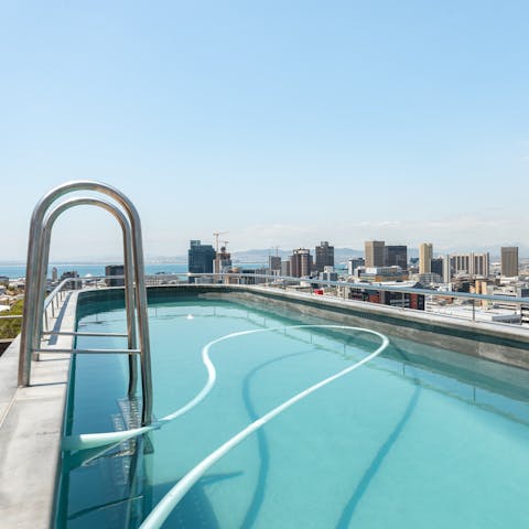 Cool off in the shared swimming pool 