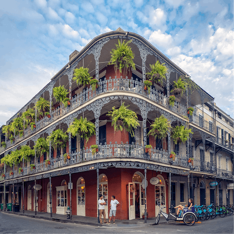 Stroll over to the famous French Quarter in five minutes for pretty architecture and live blues music