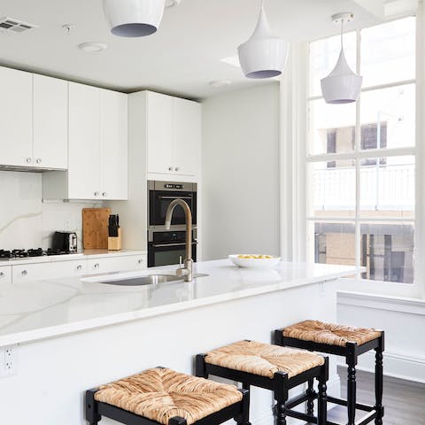 Start the day with something filling at the breakfast bar in the light-filled kitchen area