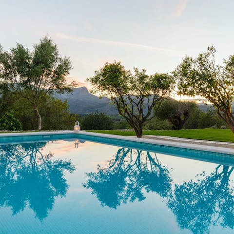 Enjoy a refreshing dip in the private pool to cool off in the Mallorcan heat