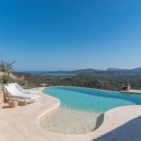 Admire panoramic sea views from the private infinity pool