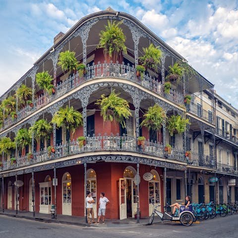 Explore the historic French quarter, just a fifteen-minute drive away