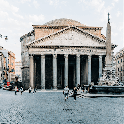 Admire the ancient Pantheon, a ten-minute walk from this home 