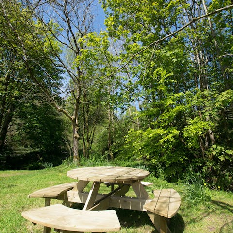 Enjoy afternoon tea at the picnic table in your flourishing garden