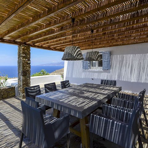 Eat meals in the shade of the covered patio area