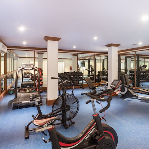 Keep up your fitness routine with a session in the well-equipped private gym