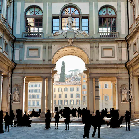 Spend an afternoon exploring the Uffizi Gallery, a two-minute stroll from your door