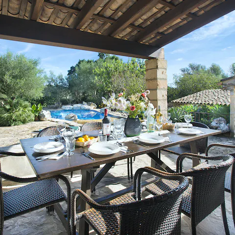 Wake up with an alfresco breakfast on the shaded terrace