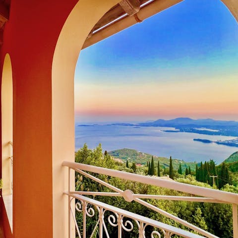 Enjoy stunning views of the Ionian Sea and up the coast to Corfu Town