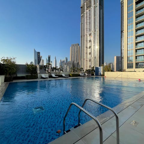 Cool off from the Arabian heat with a refreshing swim in the communal pool 