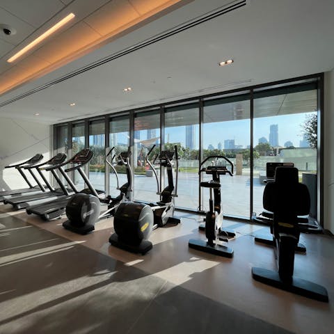 Maintain your weekly fitness routine at the building's gym