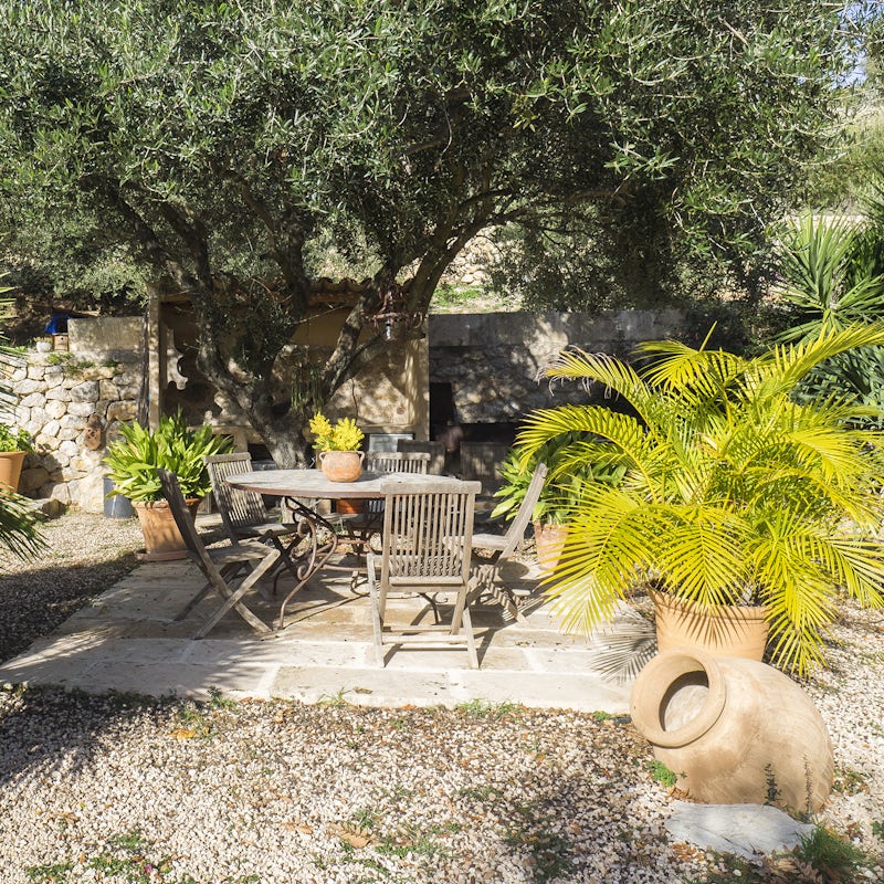 Enjoy alfresco meals amidst the Mediterranean fauna and flora of the garden