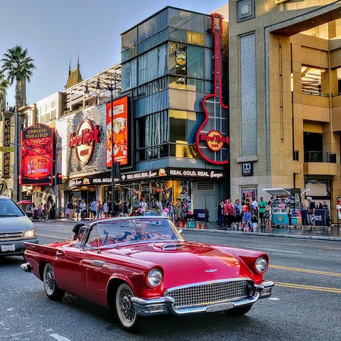 Soak up the dazzling sights and sounds of Hollywood Boulevard, a four-minute walk from your building