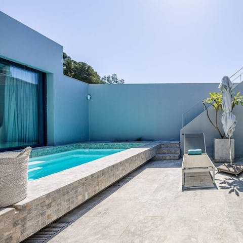 Spend afternoons soaking up some sun on the loungers and taking cool dips in the plunge pool