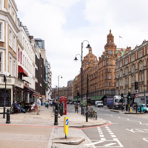 Treat yourself to some retail therapy at Harrods, less than a five-minute walk away