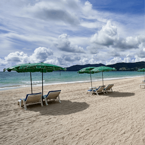 Hop on the free shuttle bus to Patong Beach, a picture of serenity only 2.5km away