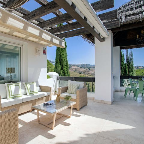 Dine on the covered terrace and gaze out at pretty views of the Andalusian countryside