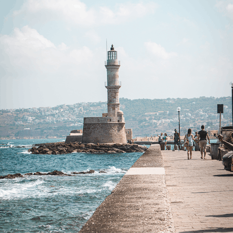 Take a refreshing walk out to the Heraklion lighthouse, only an eighteen minute drive away