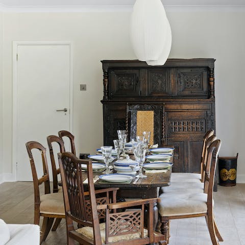 Gather around the antique dining table for a Sunday roast
