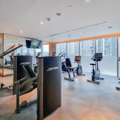 Stay on top of your fitness goals with a workout at the communal gym 