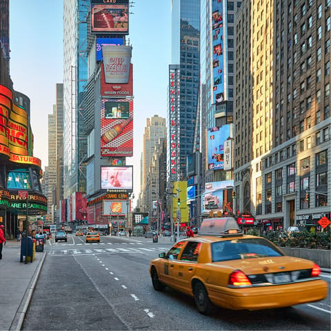Take a ten-minute stroll and arrive in bustling Times Square
