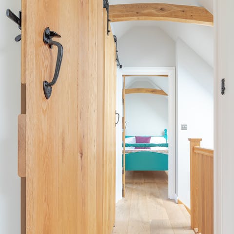Enjoy charming original features, such as wood-beamed ceilings and hook locks