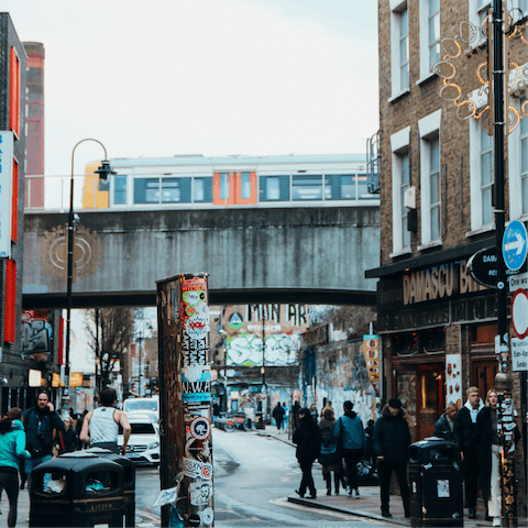 Explore East London's trendy bars, restaurants and boutiques – Brick Lane is a ten-minute walk away