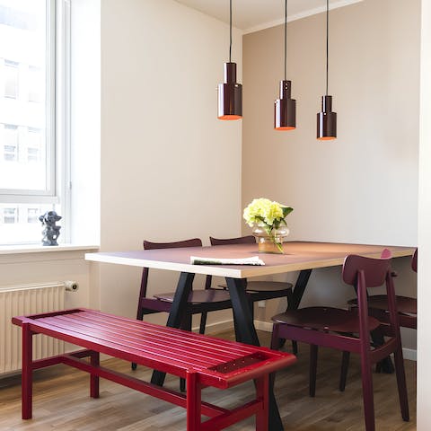 Gather your group for supper in the stylish dining area