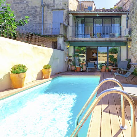 Dive into your private heated pool or sunbathe on the terrace