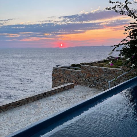 Catch breathtaking sunsets over the Aegean from the terrace