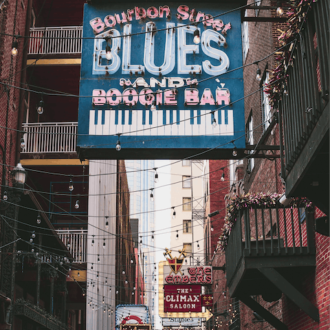 Enjoy the music of Bourbon Street – only ten minutes away by streetcar