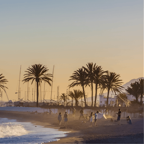 Head to Marbella's sandy beaches lined with bars and restaurants, within walking distance